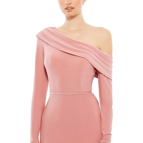 MAC DUGGAL One-Shoulder Jersey Trumpet Gown in Rose Gold Size US 10 - Picture 8 of 9